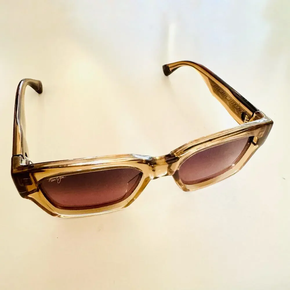 MAUI JIM Beige Brown Tan Kenui Clear Acetate Frame $399 Polarized Sunglasses